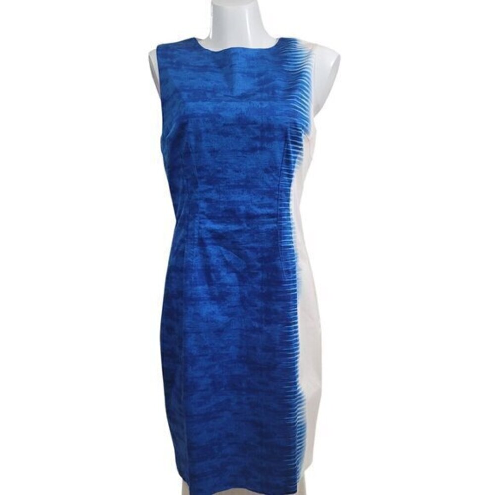 Elie Tahari Sheath Shift Dress 12 Blue White